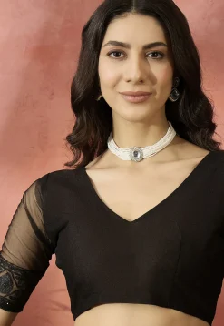 Embroidered Net Saree in Black
