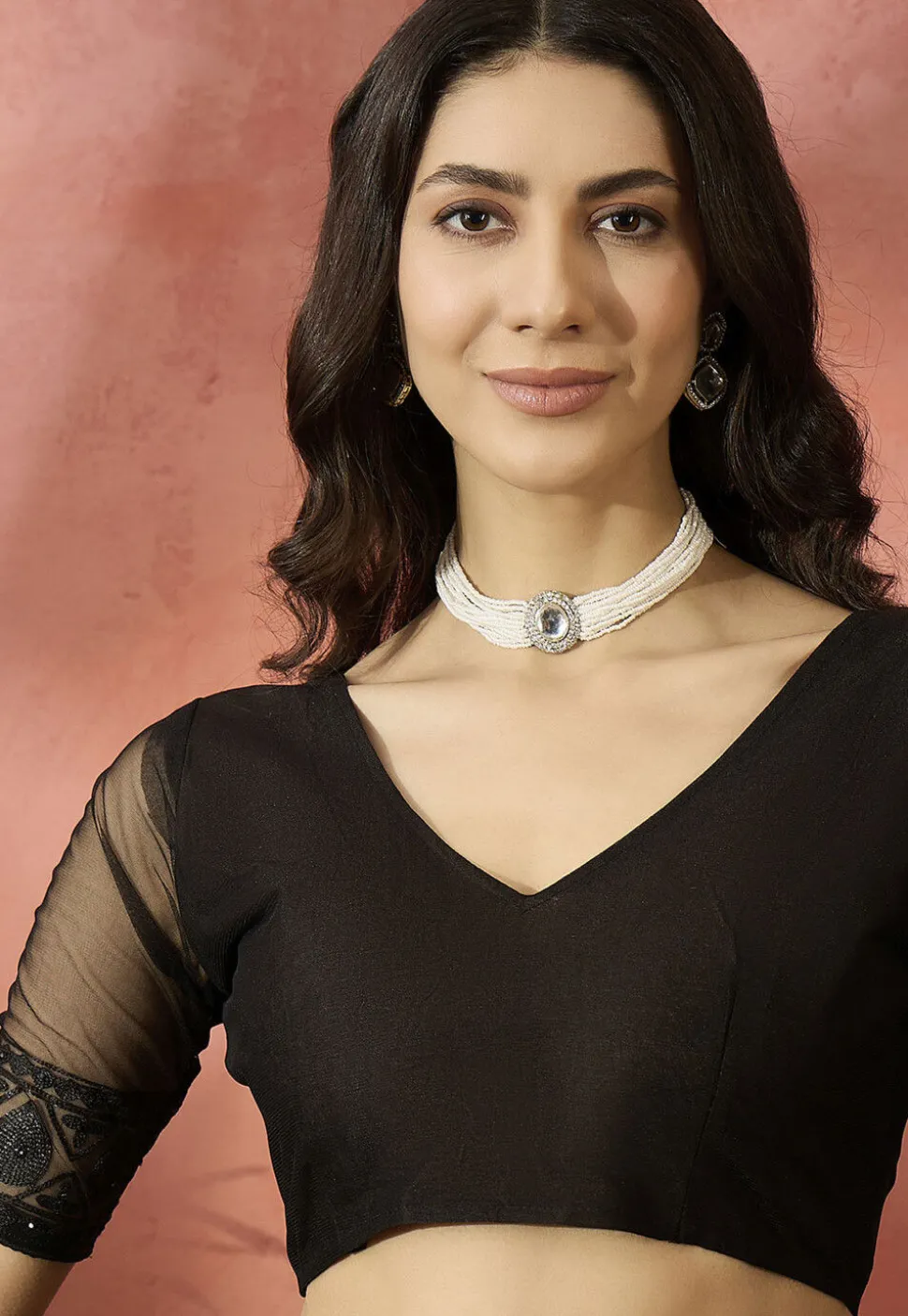Embroidered Net Saree in Black