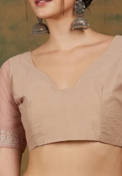 Embroidered Net Saree in Beige