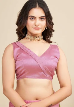 Embroidered Net Saree in Pink