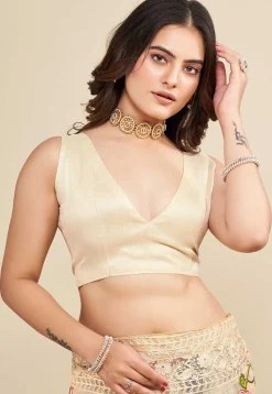 Embroidered Net  Saree in Beige