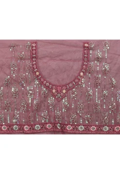 Embroidered Net Scalloped Saree in Shaded Magenta