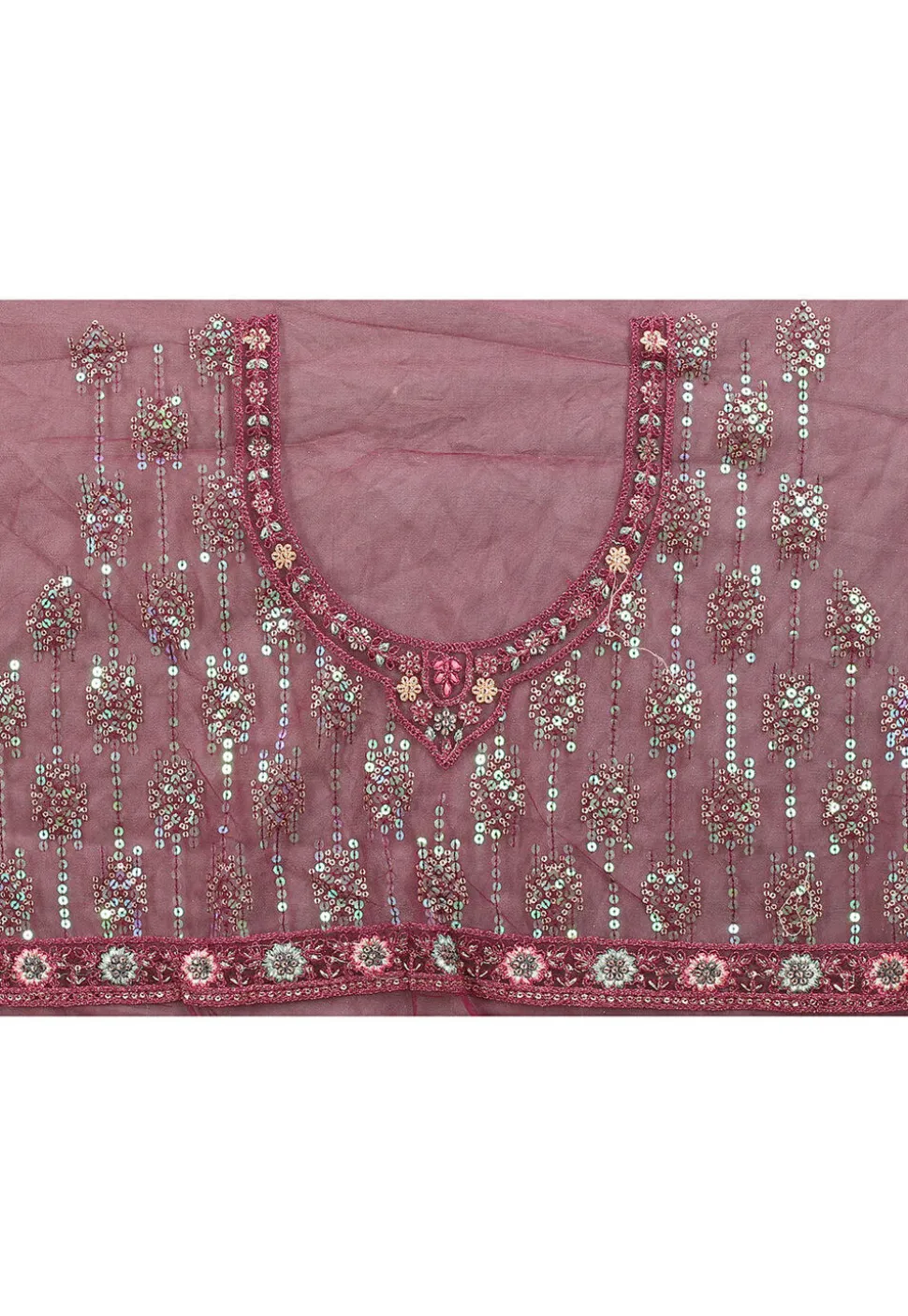 Embroidered Net Scalloped Saree in Shaded Magenta