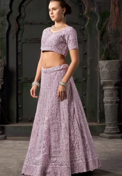 Embroidered Net Scalloped Lehenga in Purple