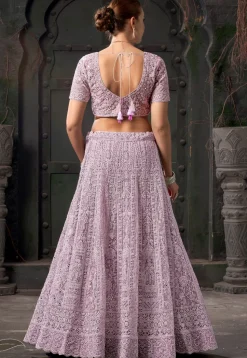 Embroidered Net Scalloped Lehenga in Purple