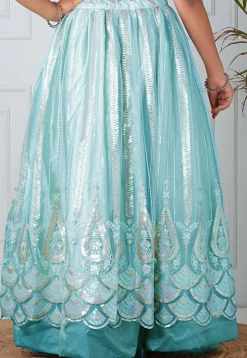 Embroidered Net Skirt in Sky Blue