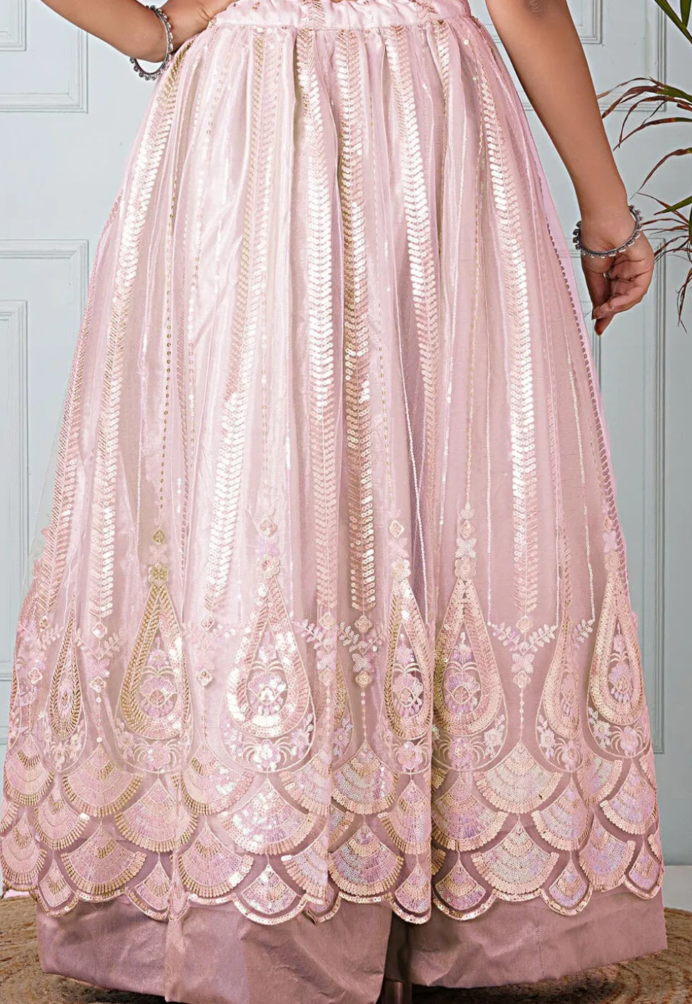 Embroidered Net Skirt in Baby Pink