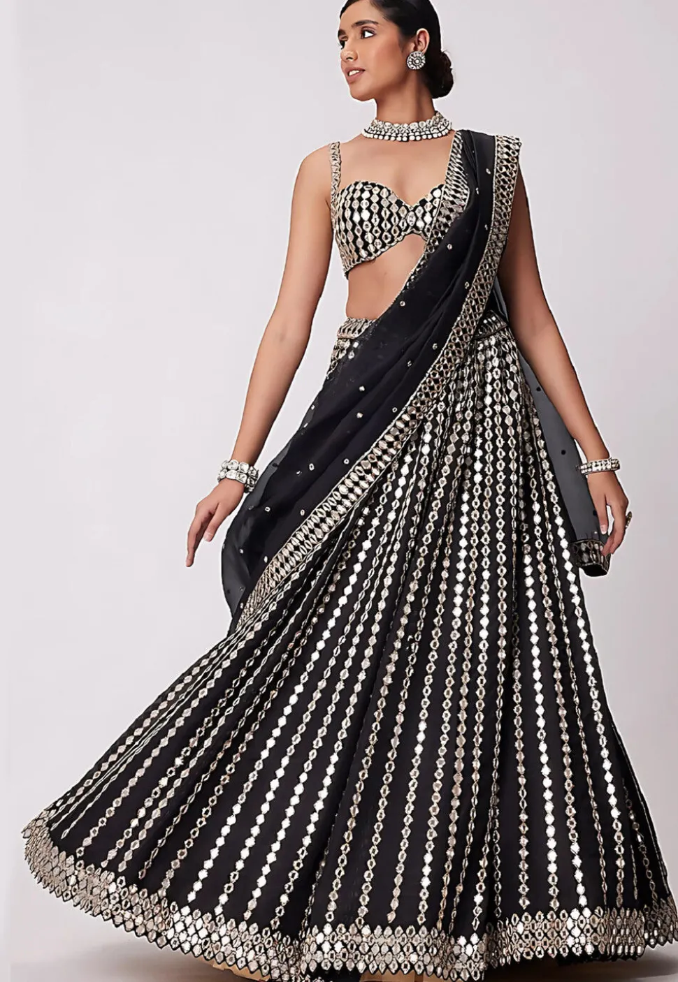Embroidered Organza Lehenga in Black