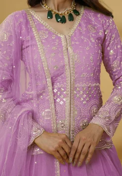 Embroidered Organza Lehenga in Pink