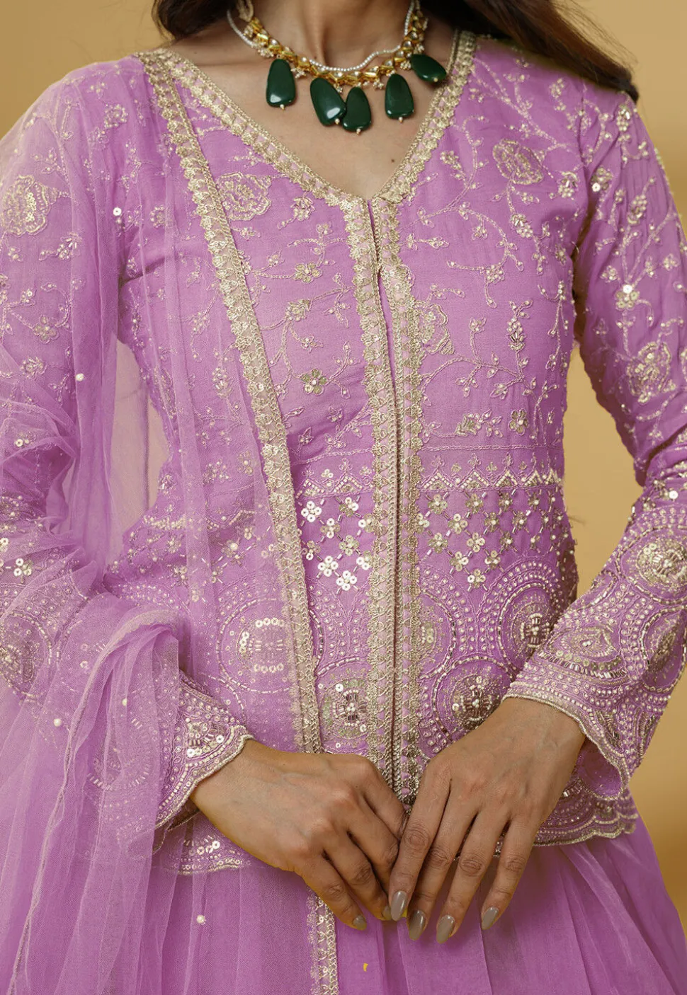 Embroidered Organza Lehenga in Pink