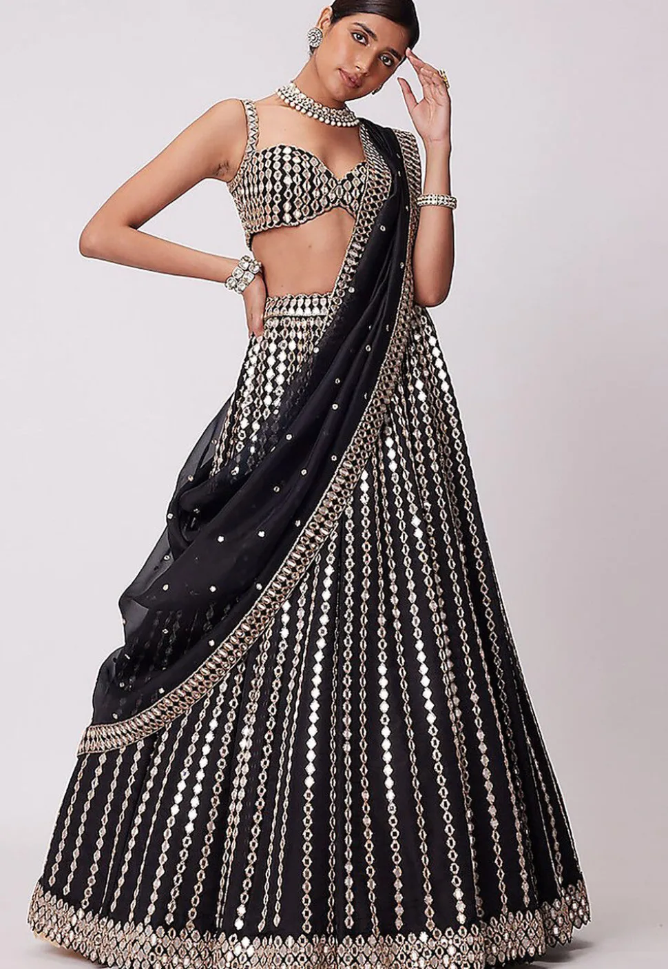 Embroidered Organza Lehenga in Black