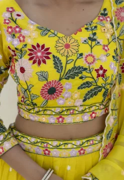 Embroidered Organza Lehenga in Yellow