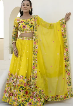 Embroidered Organza Lehenga in Yellow