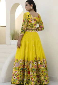 Embroidered Organza Lehenga in Yellow