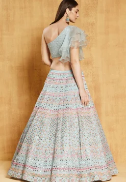 Embroidered Organza Lehenga in Sky Blue
