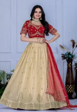 Embroidered Organza Lehenga in Cream