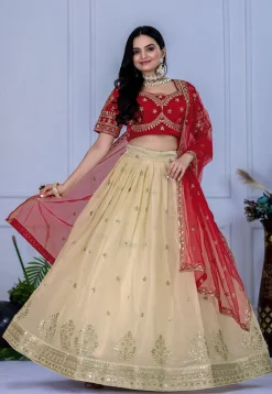 Embroidered Organza Lehenga in Cream