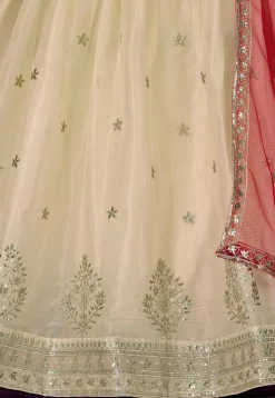 Embroidered Organza Lehenga in Cream