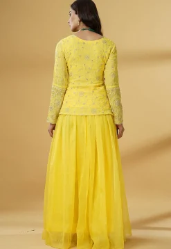 Embroidered Organza Lehenga in Yellow