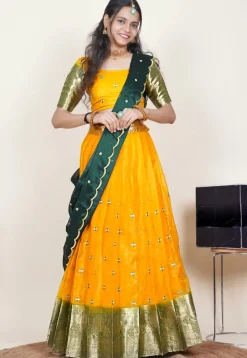 Embroidered Organza Lehenga in Mustard