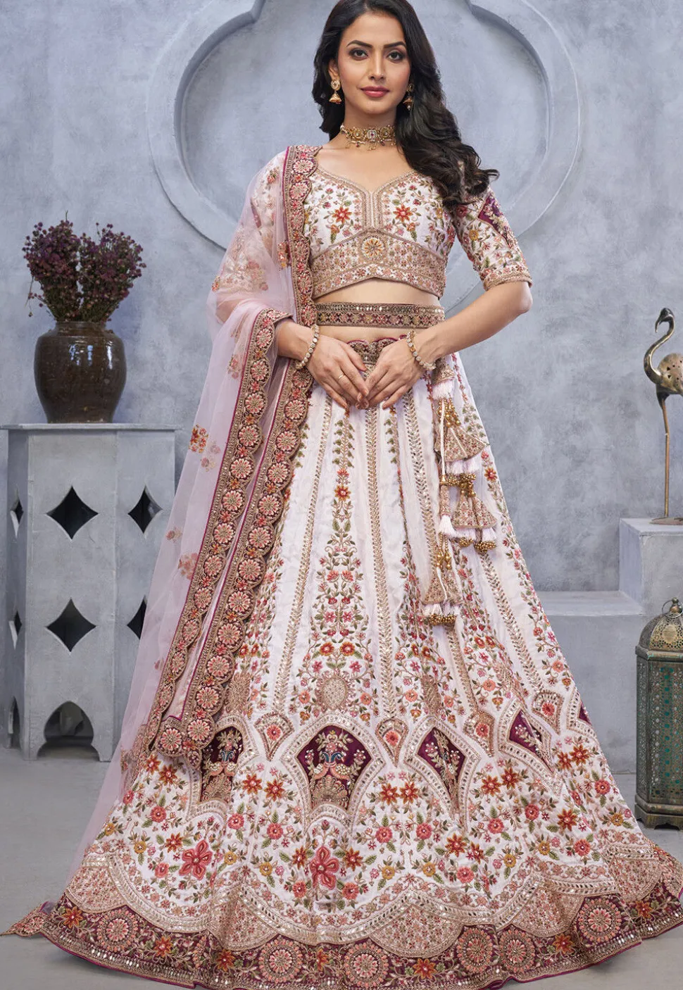 Embroidered Organza Lehenga in Light Purple