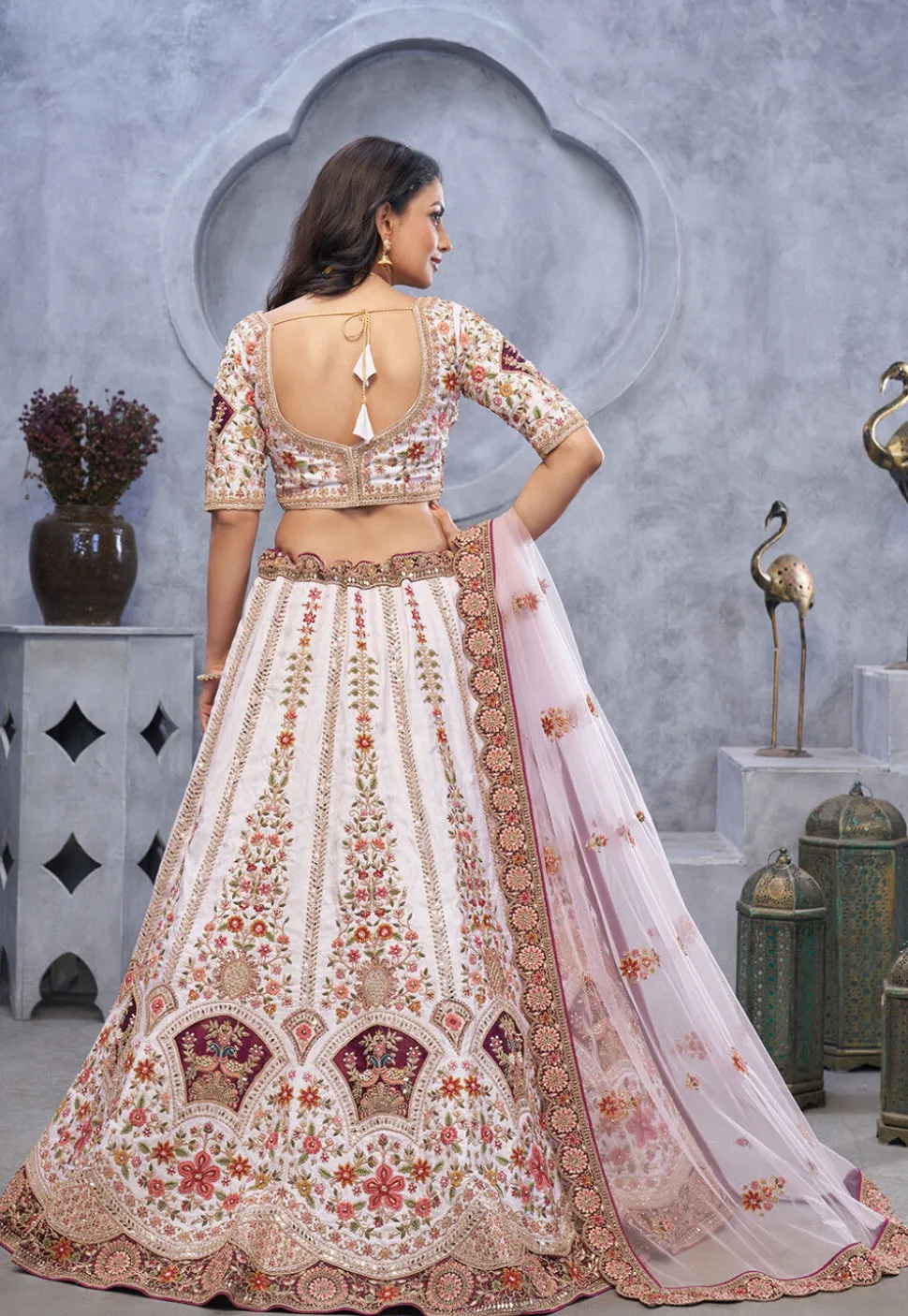 Embroidered Organza Lehenga in Light Purple