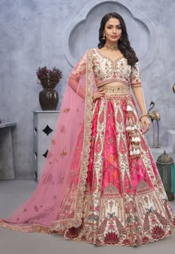 Embroidered Organza Lehenga in Pink