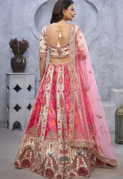 Embroidered Organza Lehenga in Pink
