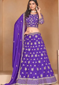 Embroidered Organza Lehenga in Purple