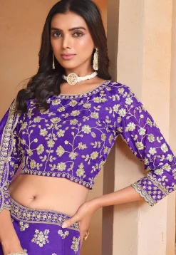 Embroidered Organza Lehenga in Purple