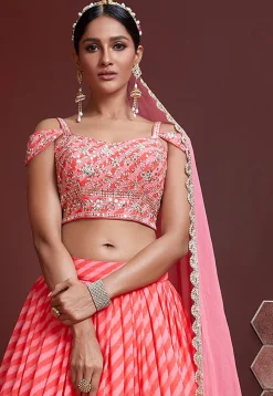 Embroidered Organza Lehenga in Peach