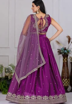 Embroidered Organza Lehenga in Purple