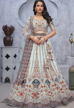 Embroidered Organza Lehenga in Sky Blue