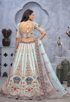 Embroidered Organza Lehenga in Sky Blue