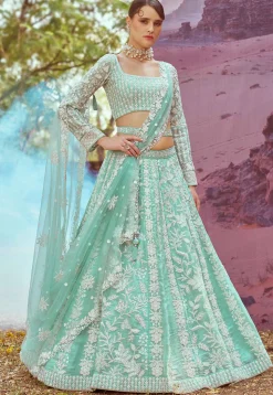 Embroidered Organza Lehenga in Sea Green