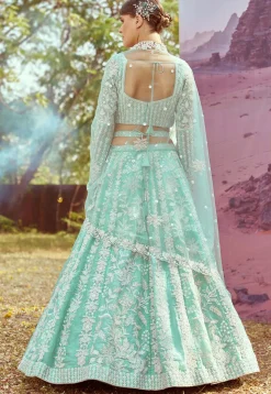 Embroidered Organza Lehenga in Sea Green