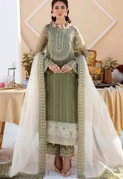 Embroidered Organza Pakistani Suit in Dusty Green