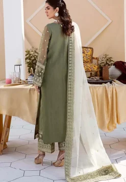 Embroidered Organza Pakistani Suit in Dusty Green