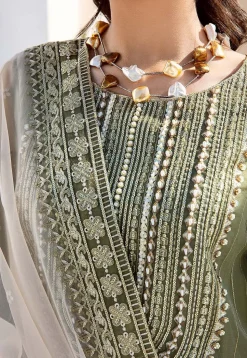 Embroidered Organza Pakistani Suit in Dusty Green