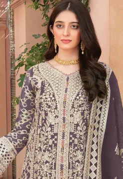 Embroidered Organza Pakistani Suit in Dark Purple