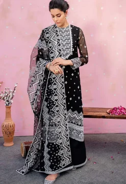 Embroidered Organza Pakistani Suit in Black