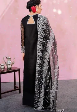 Embroidered Organza Pakistani Suit in Black