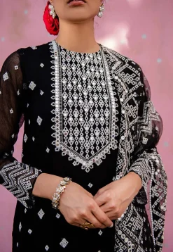 Embroidered Organza Pakistani Suit in Black