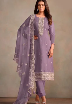 Embroidered Organza Pakistani Suit in Purple