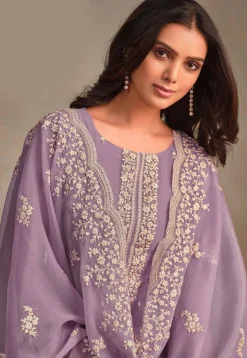 Embroidered Organza Pakistani Suit in Purple