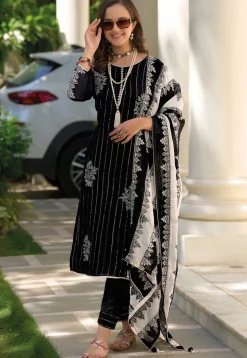 Embroidered Organza Pakistani Suit in Black