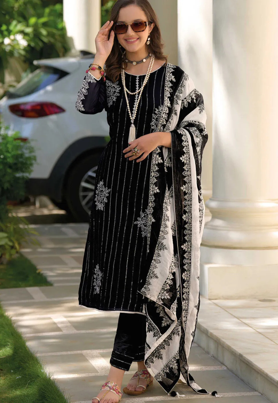 Embroidered Organza Pakistani Suit in Black
