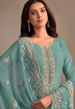 Embroidered Organza Pakistani Suit in Sky Blue