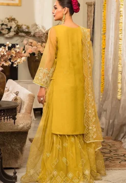 Embroidered Organza Pakistani Suit in Yellow