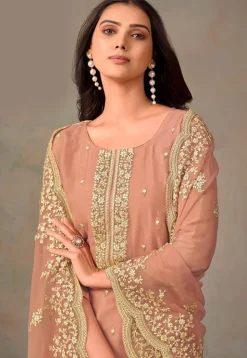 Embroidered Organza Pakistani Suit in Peach